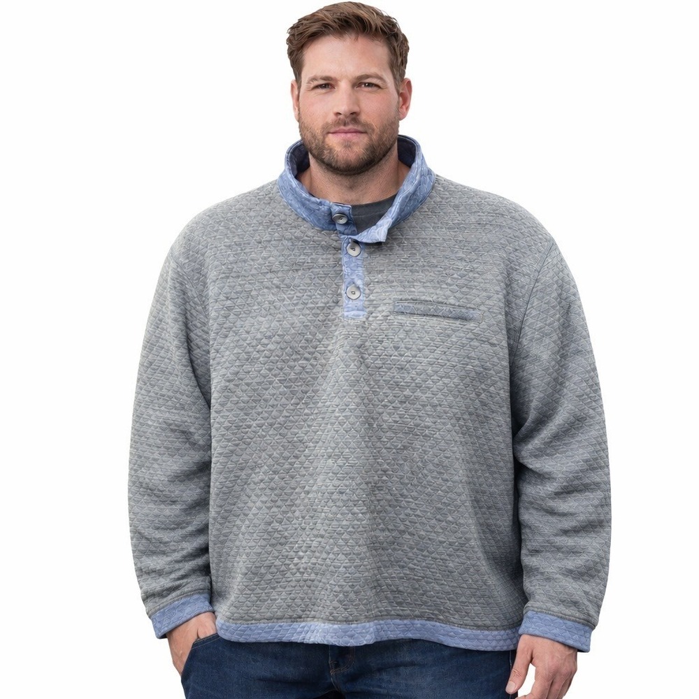 RailRiders LOA Quilted‎ Pullover Sweater Gray Button Henley Pocket Size XXL